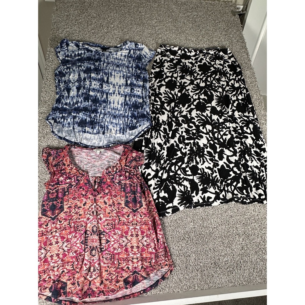 Lot Of 3 Lucky Brand And Nue Options Top And Milly Floral Maxi Skirt Size XL